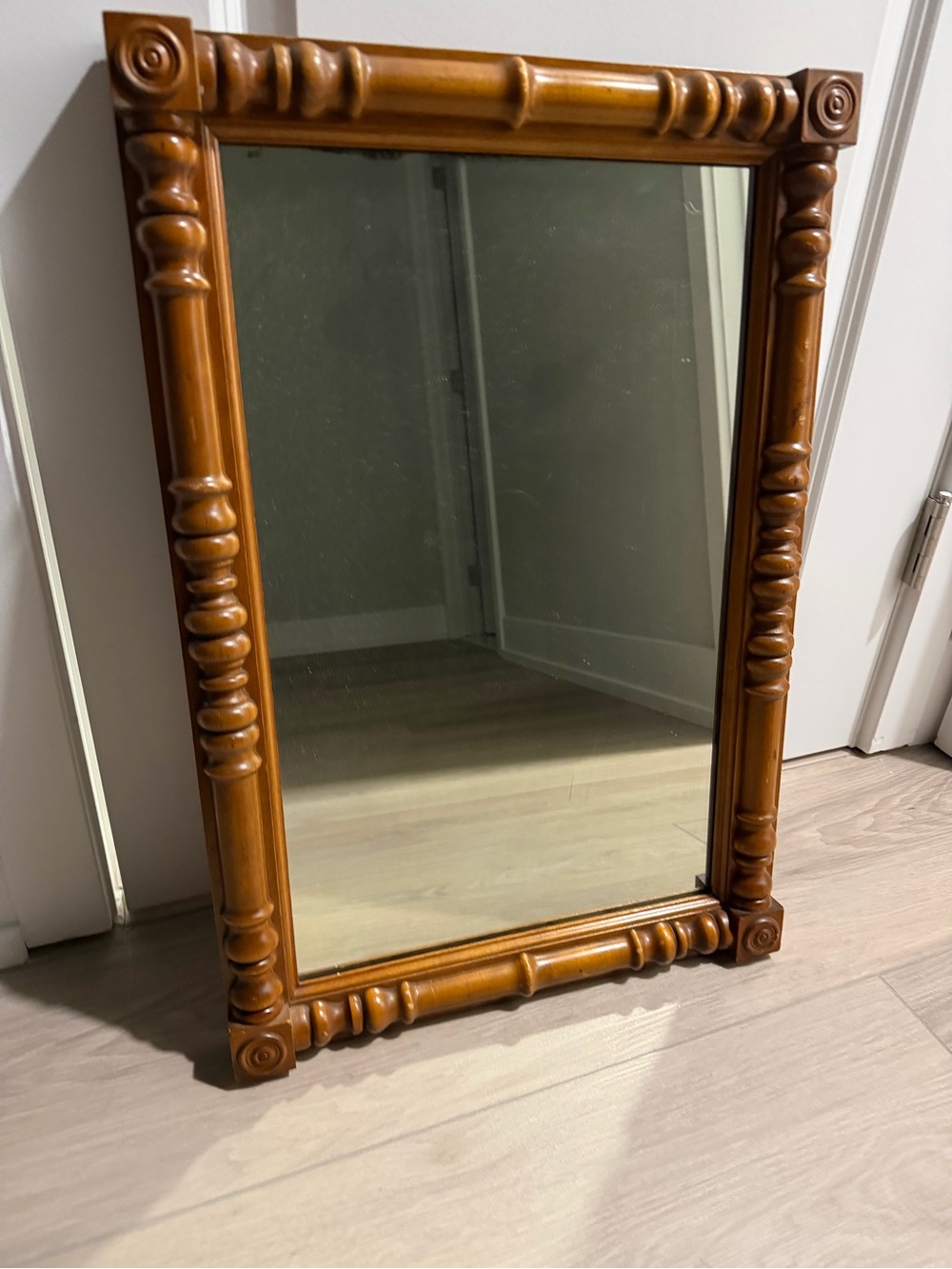 Vintage Carved Wooden Framed Mirror - Honey Brown